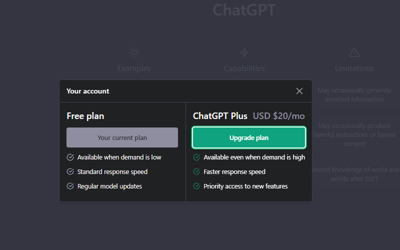 ChatGPT Upgrade to Plus Pricing